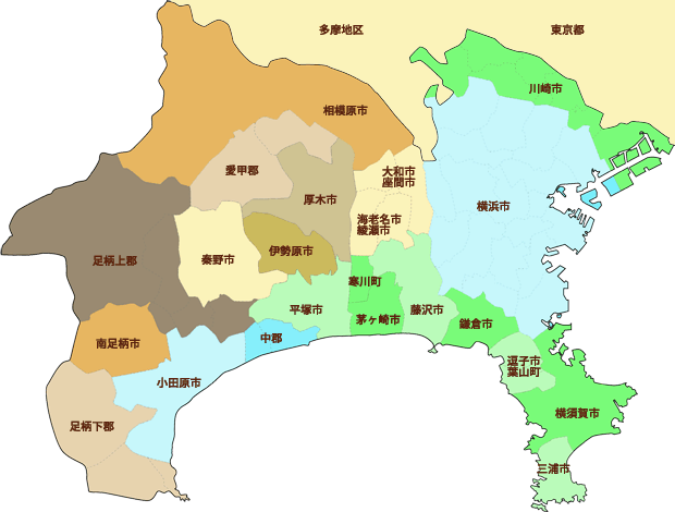神奈川県の地区別神社案内へのリンクマップ
